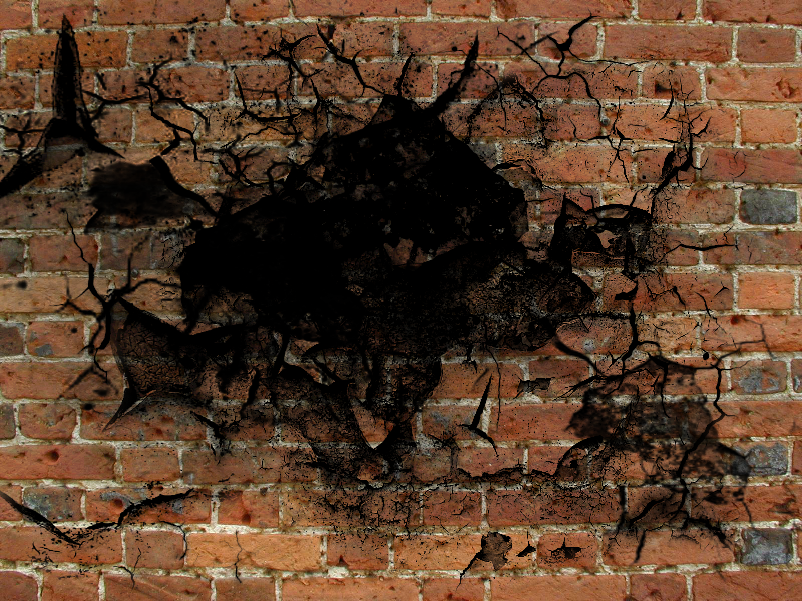 Разбейте стену. Дыра в кирпичной стене. Пролом в кирпичной стене. Трещина в стене. Разбитая кирпичная стена.