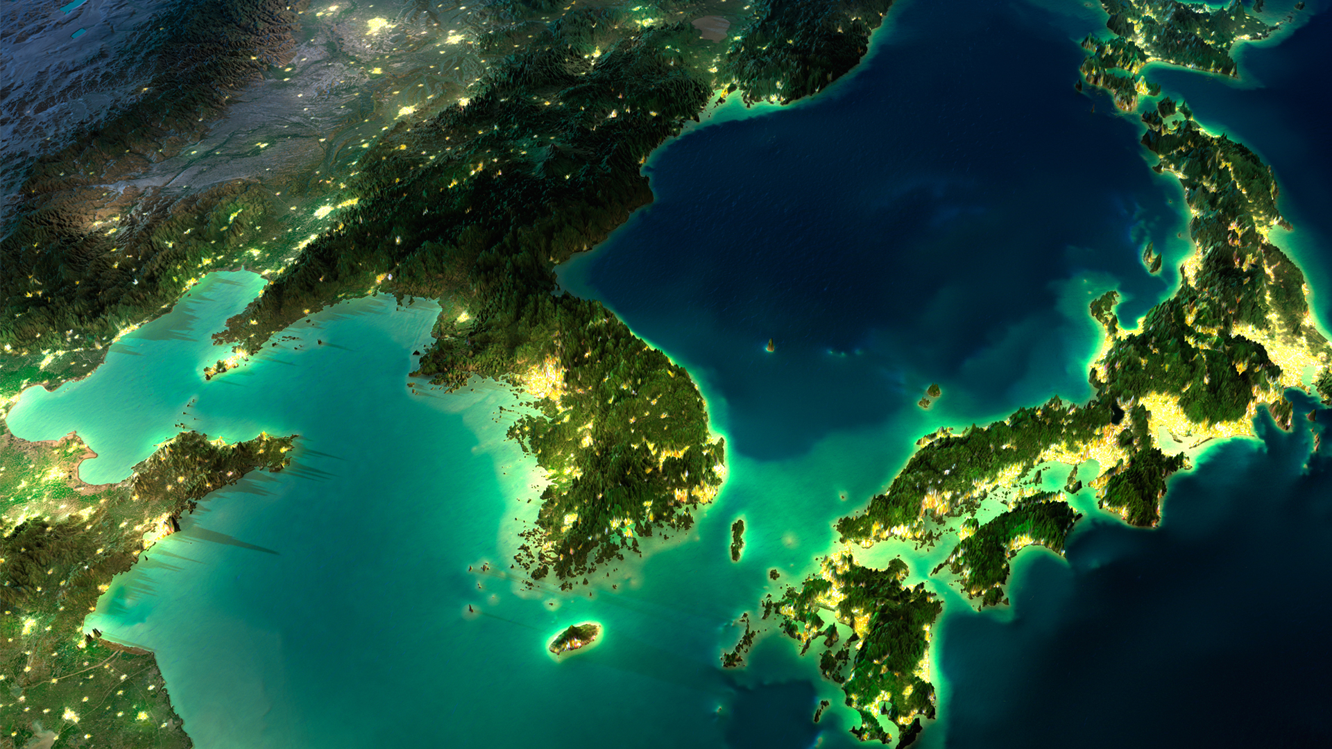 Обои реальном времени. Японские острова. Острова из космоса. Ночная земля. Японские острова из космоса.