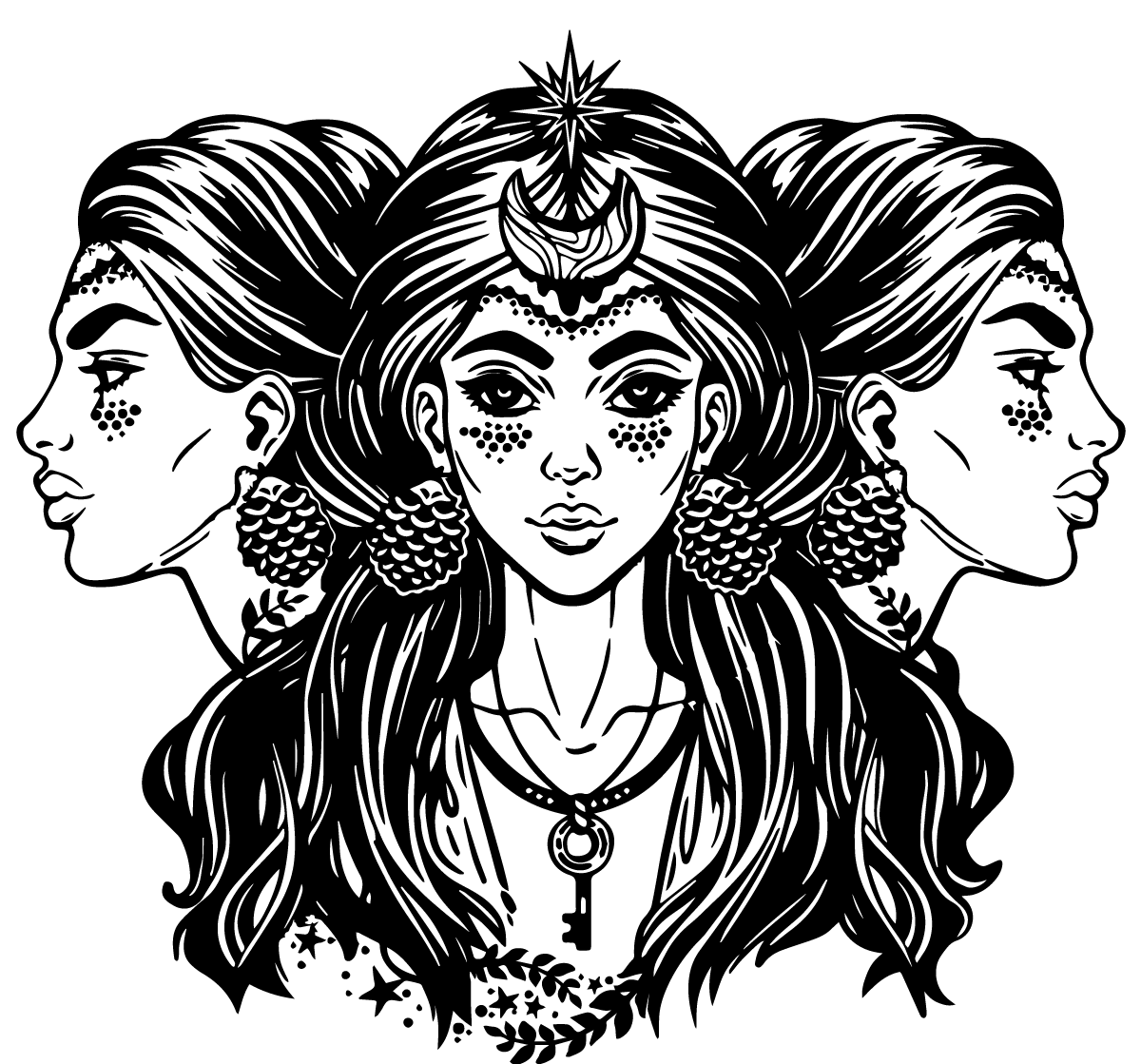 Gods worn. Триединая богиня Геката. Греческая богиня Геката. Геката богиня Луны. Трёхликая богиня Геката.