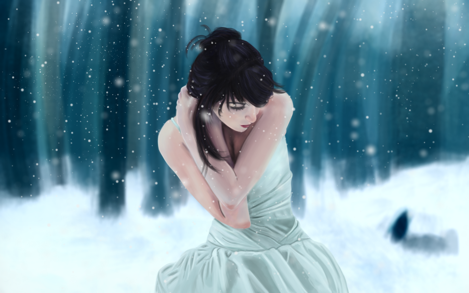Девушка под снегом. Хиона богиня. Снег арт. Хиона богиня снега.